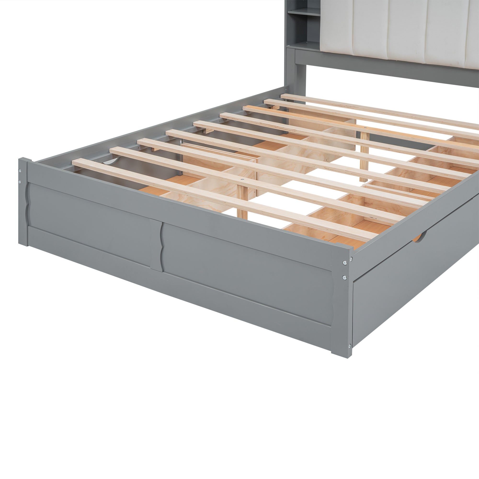 Wood Queen Size Platform Bed with Storage Headboard, Shelves and 4 Drawers, Gray - Atlantic Fine Furniture Melbourne FL