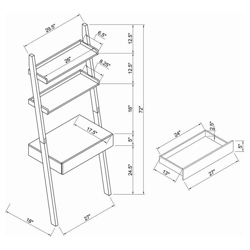 Colella - 3 Piece Ladder Desk And Bookcase Set - Cappuccino