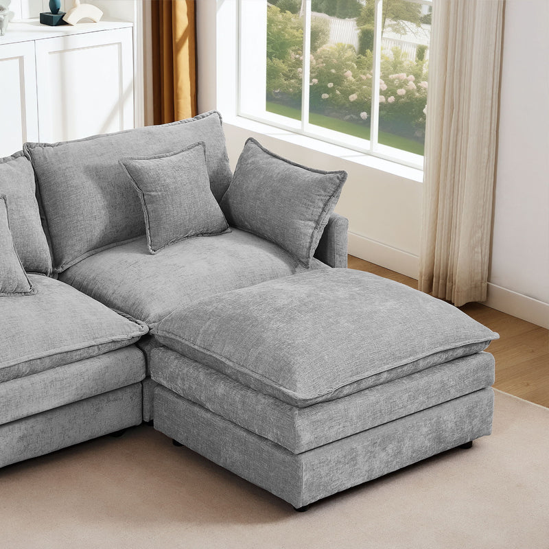 Modular Sectional Sofa L-Shaped Couch Set With Movable Ottoman - Gray