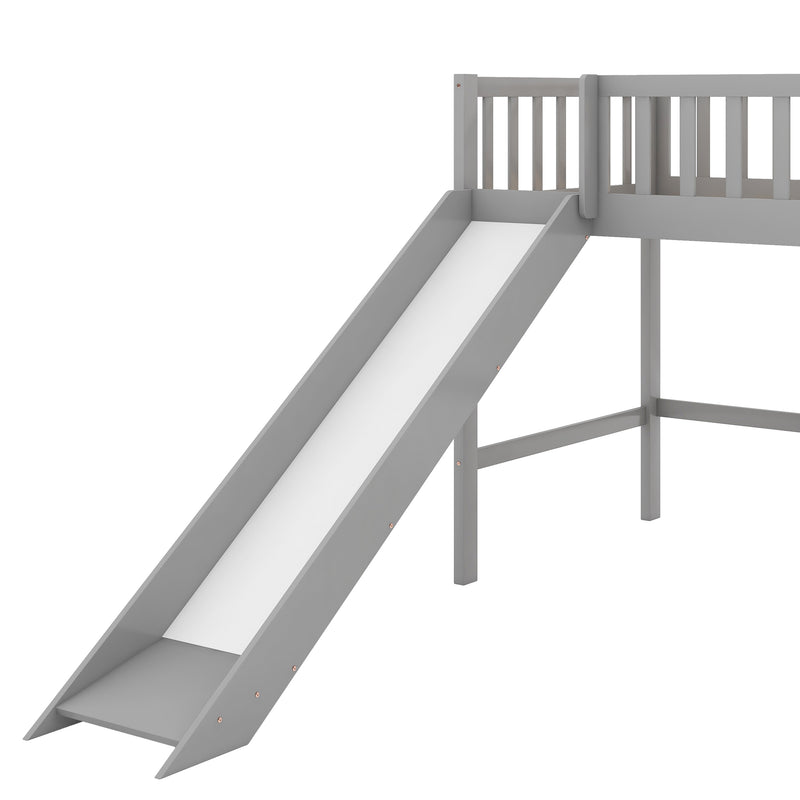 Twin Size Low Loft Bed with Ladder and Slide, Gray(OLD SKU:WF196418AAE)