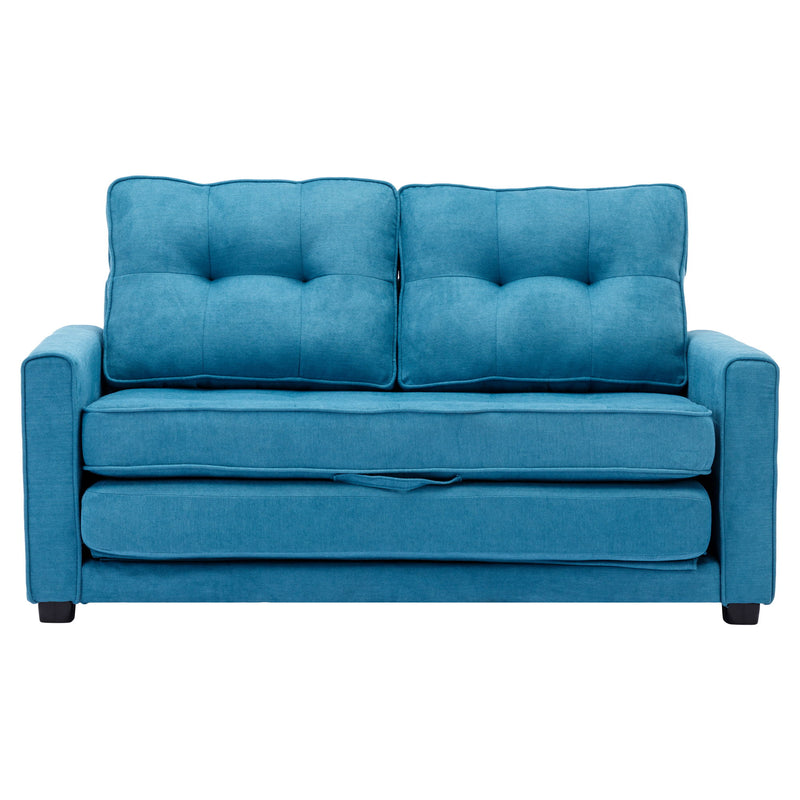 Loveseat Sofa With Pull-Out Bed Modern Upholstered Couch With Side Pocket For Living Room Office