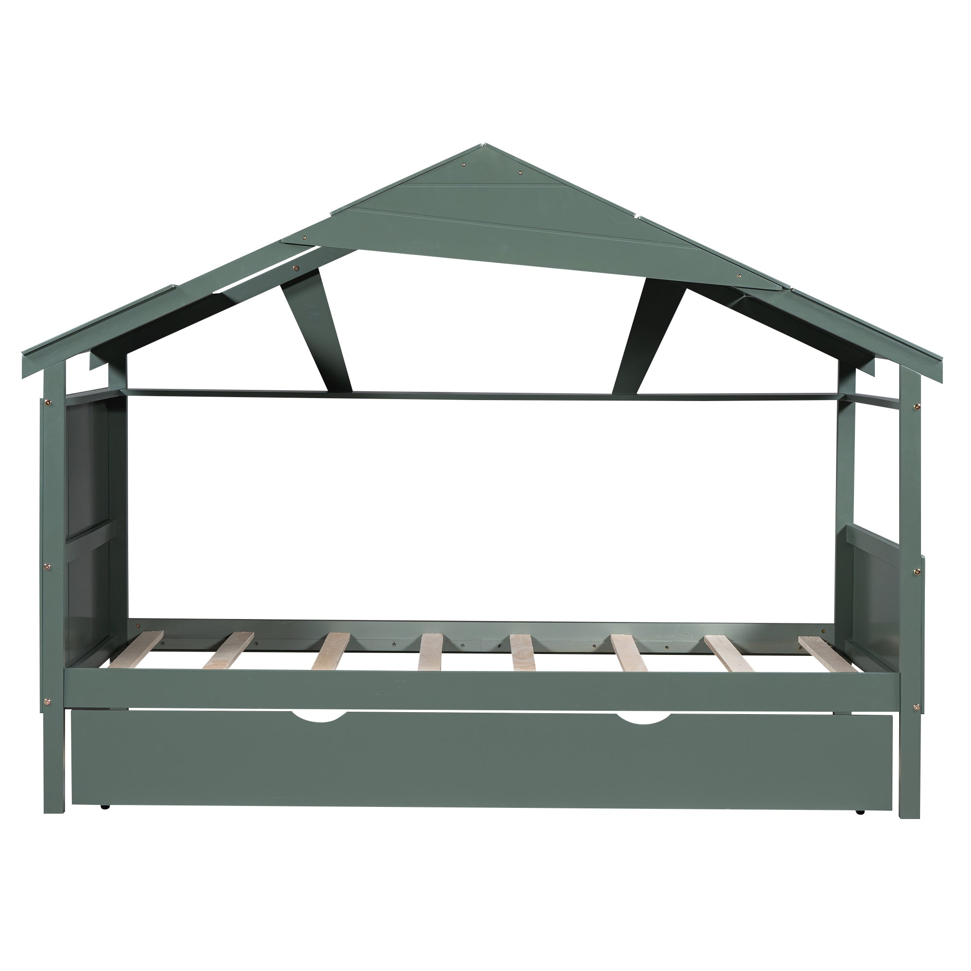 Wood Twin Size House Bed with Trundle and Storage, Green - Atlantic Fine Furniture Melbourne FL