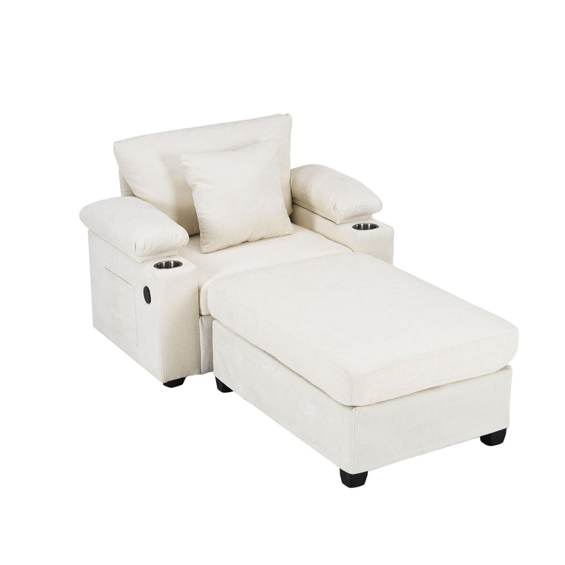 Chenille Fabric Sofa Bed With Cupholders And USB Charging Ports Chair For Living Room