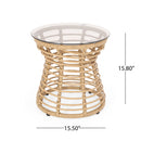 San Pedro - Boho Style Side Table With Tempered Glass Top - Light Brown Rattan