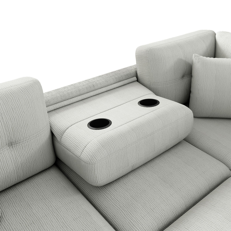 Sectional Sofa L-Shaped Sofa Couch Pull-Out Sofa Bed With A Movable Ottoman, Two USB Ports And Two Cup Holders For Living Room