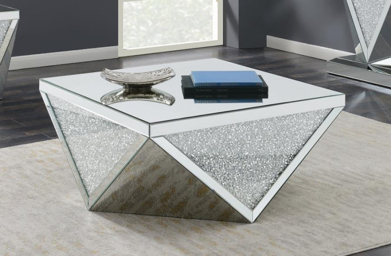 Amore - Square Mirrored Acrylic Crystal Coffee Table - Silver - Atlantic Fine Furniture Inc