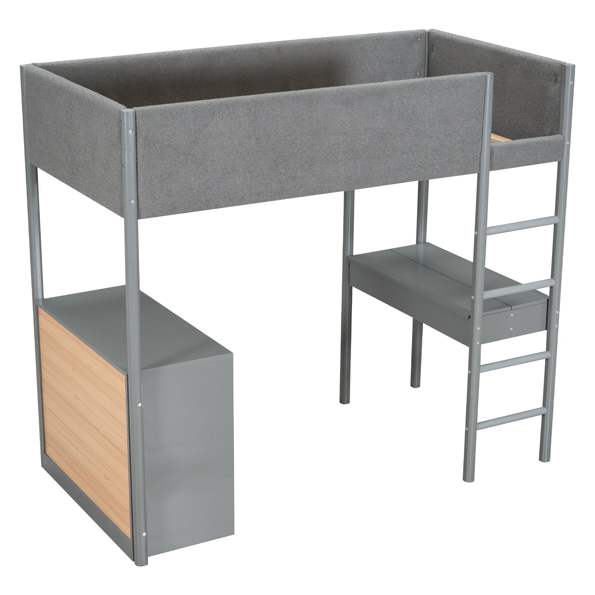 Twin Size Teddy FleeceLoft Bed Wood Bed, Gray - Atlantic Fine Furniture Melbourne FL