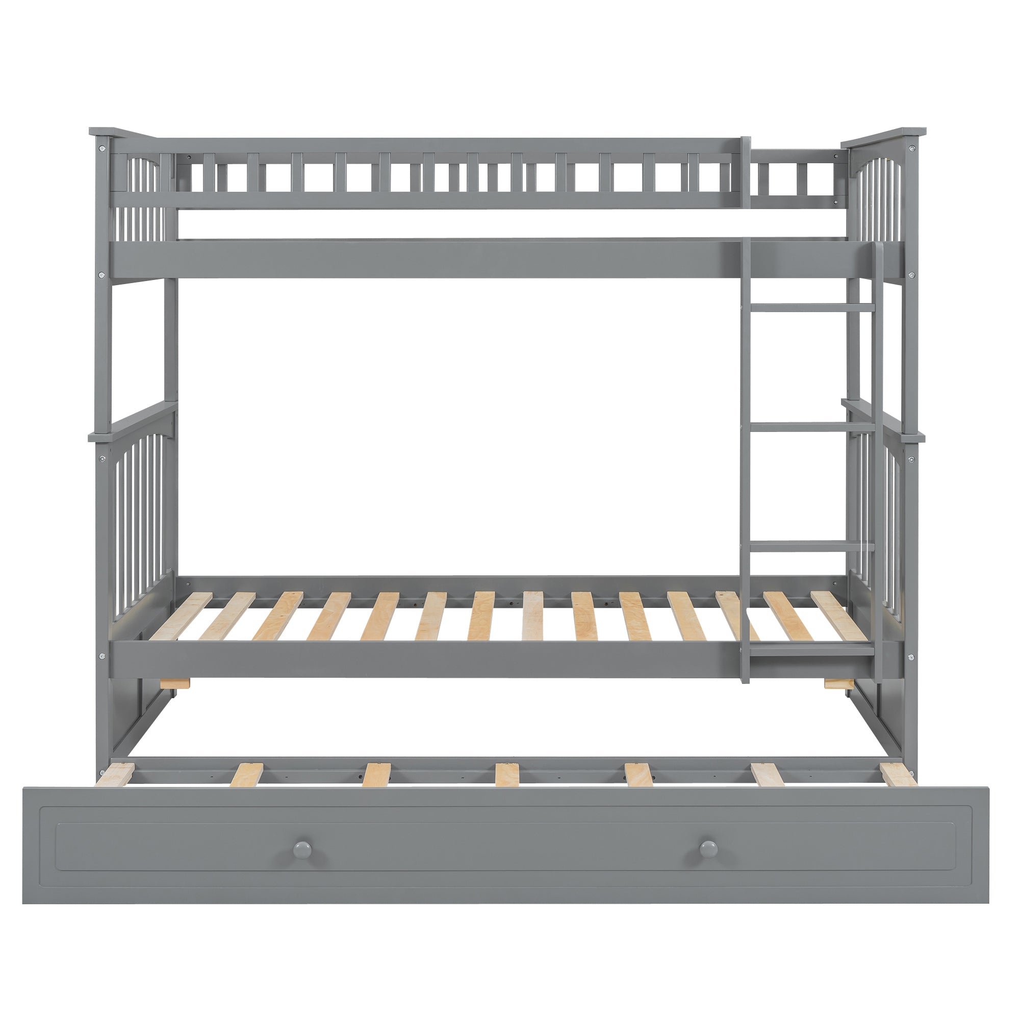Twin over Twin Bunk Bed with Twin Size Trundle, Convertible Beds, Gray - Atlantic Fine Furniture Melbourne FL
