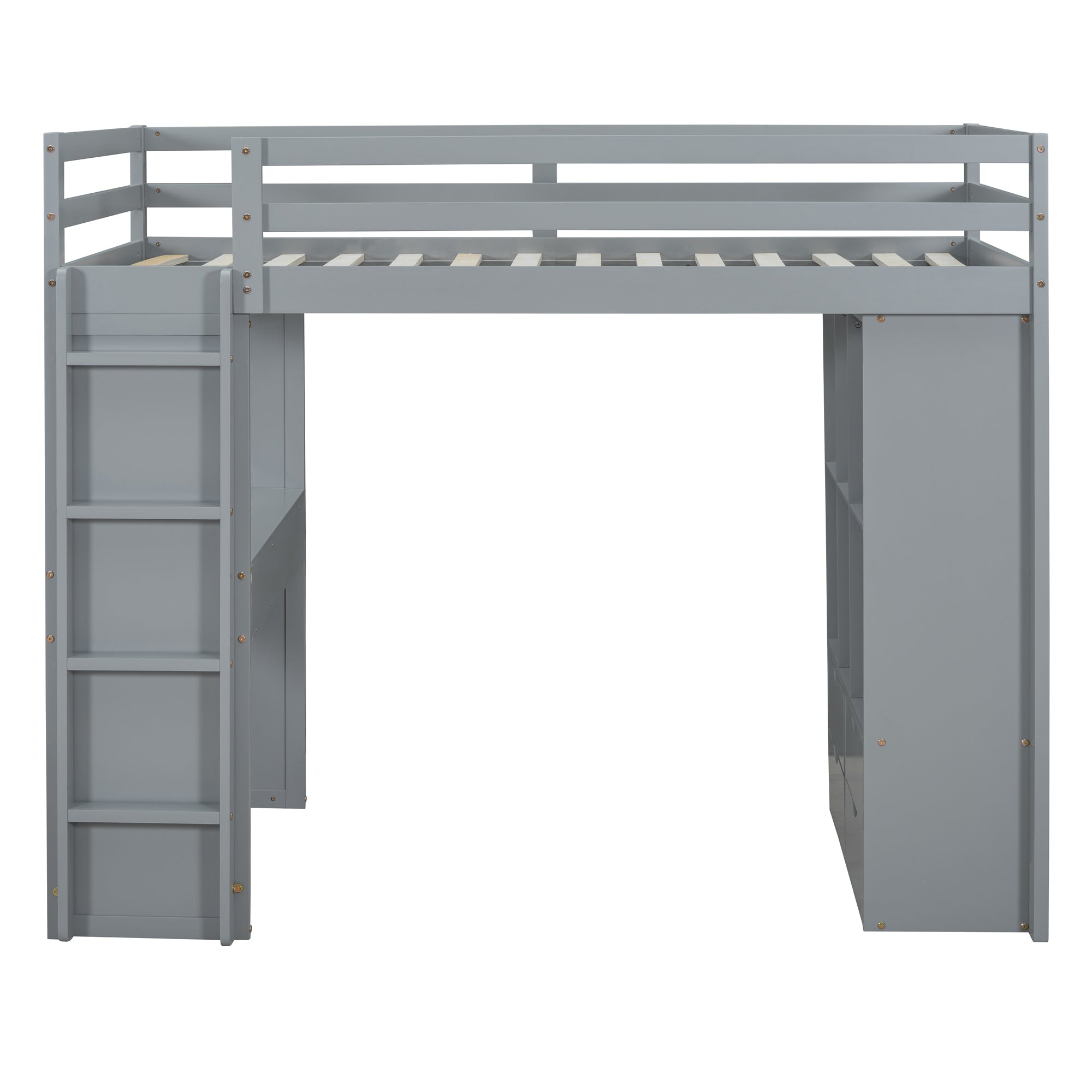 Full Size Loft Bed with large shelves, writing desk and LED Light, Gray - Atlantic Fine Furniture Melbourne FL