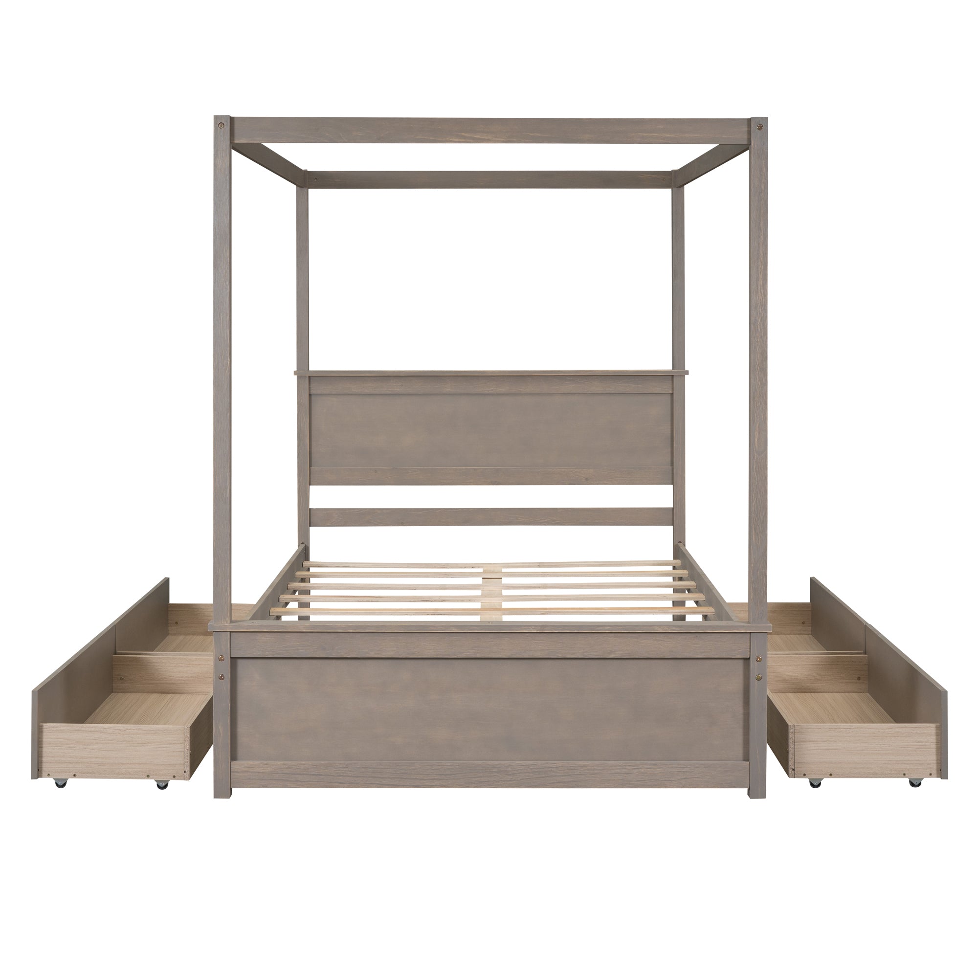 Wood Canopy Bed with four Drawers ,Full Size Canopy Platform Bed With Support Slats .No Box Spring Needed, Brushed Light Brown - Atlantic Fine Furniture Melbourne FL