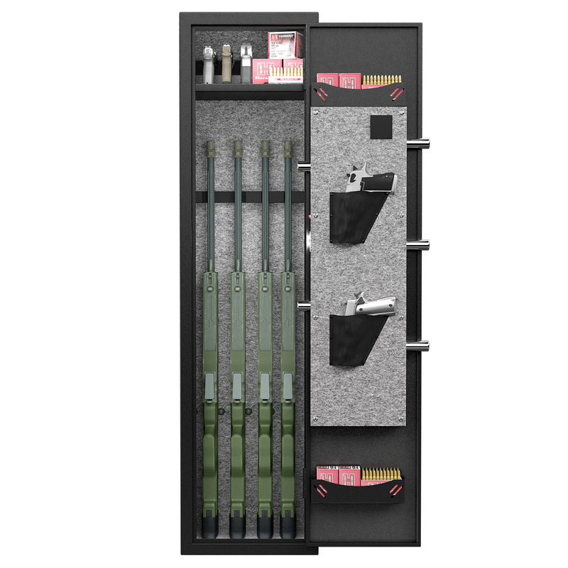 3 - 4 Gun Safe For Rifles And Pistols, Quick Access Password Gun Safe, High Security Metal Rifle Safe Locker With Removable Shelf And 2 Adjustable Gun Slots - Black