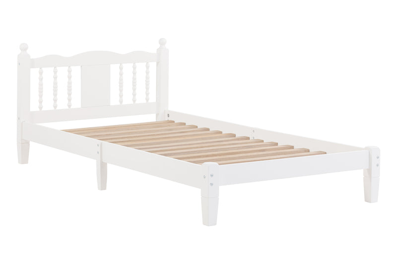 Bed With Column Decoration Headboard, With Bed Slats