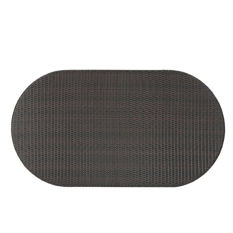 Outdoor Oval Dining Table With Silver Tipped Legs - Brown Multi