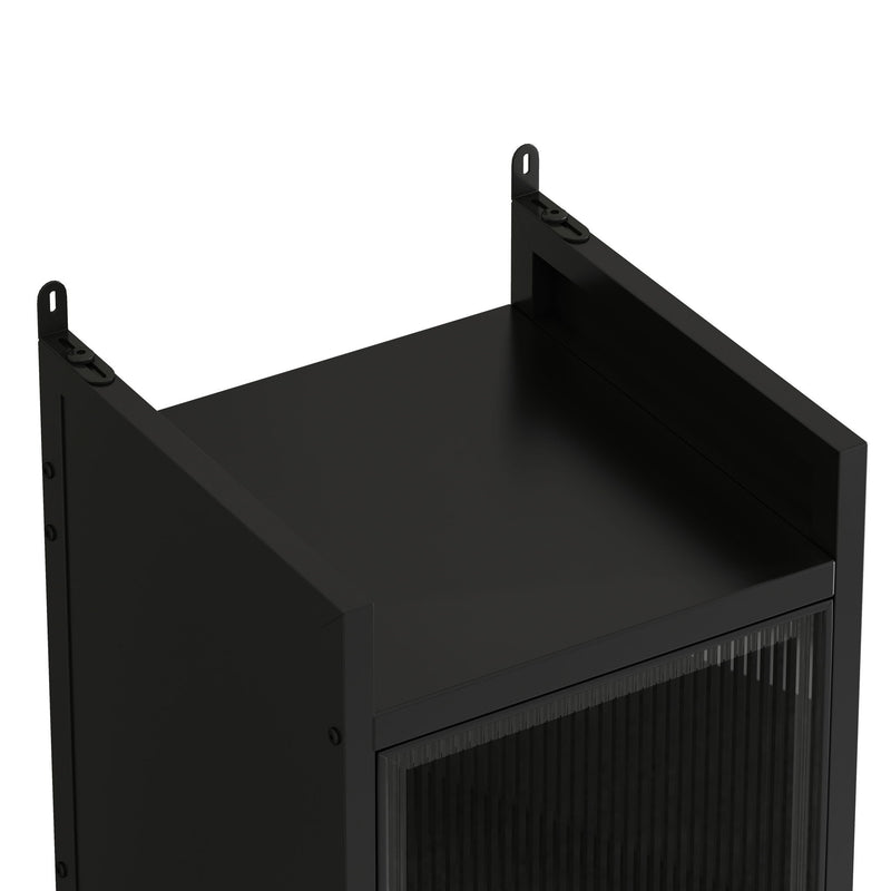 Glass Door Cabinet With Tier Storage