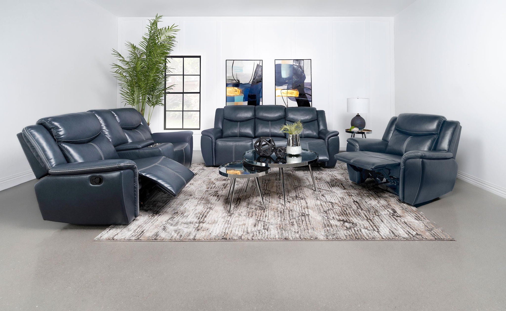 Sloane Upholstered Padded Arm Reclining Sofa Blue