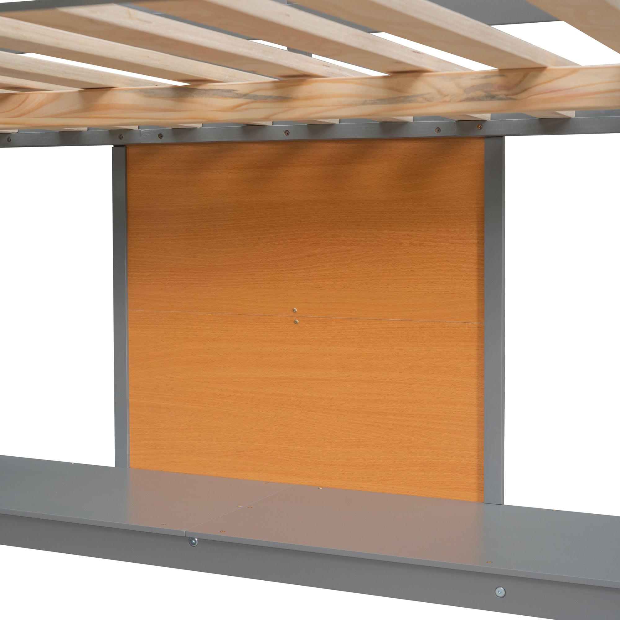 Full size Loft Bed with Desk and Writing Board, Wooden Loft Bed with Desk & 2 Drawers Cabinet- Gray