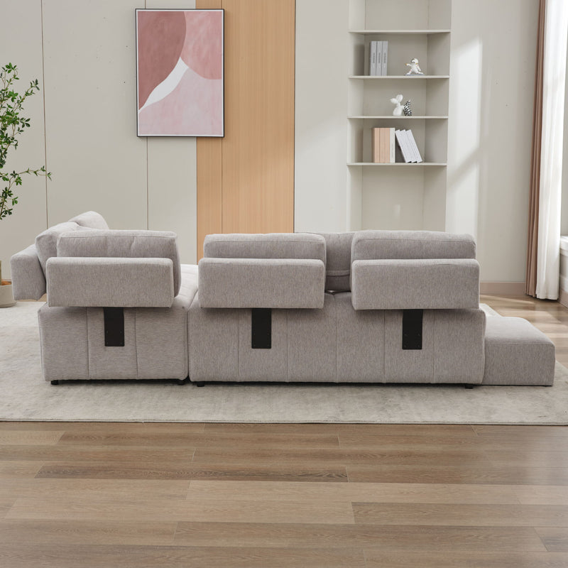 L-Shaped Sofa Sectional Sofa Couch With 2 Stools And 2 Lumbar Pillows For Living Room