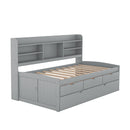 Captain Bed With Built In Bookshelves, 3 Storage Drawers, And Trundle
