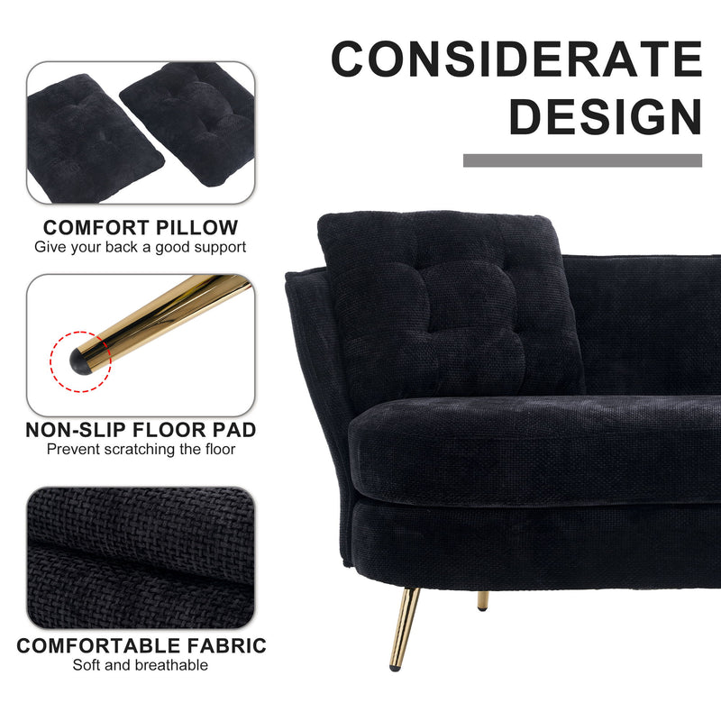 Polyester Fiber Loveseat Sofa Chair Upholstered Couch With Golden Metal Legs Club Two-Seat Sofa For Living Reading Room Bedroom Apartment Small Space Dorm