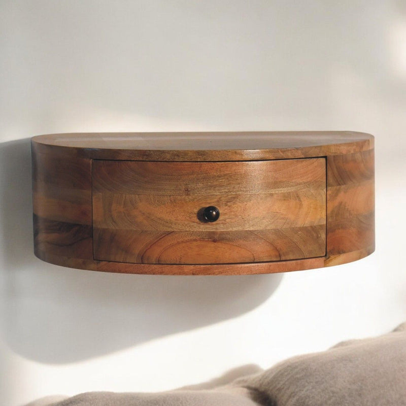 Large Wall Mounted Rounded Bedside Table - Beige