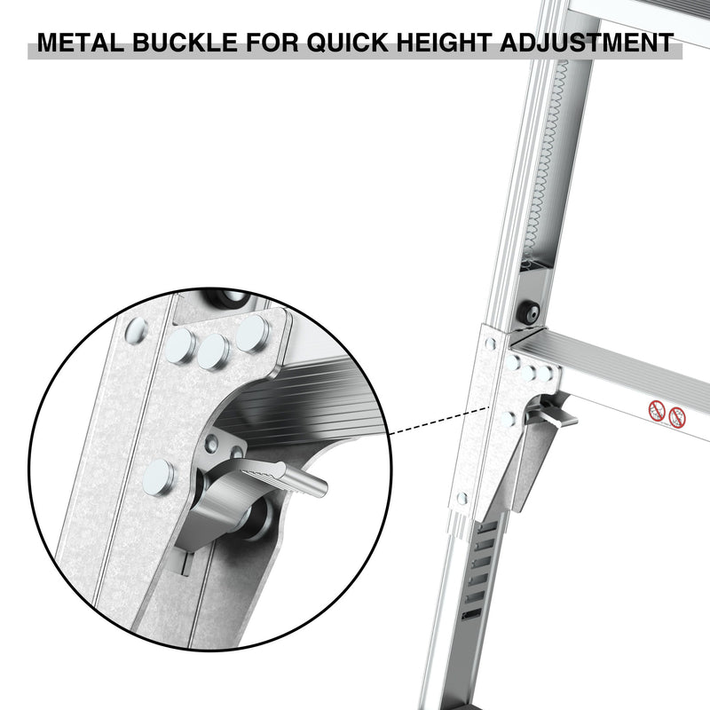 Aluminum Work Platform Large Size Step Stool Folding Portable Work Bench 40" Width Telescopic Feet Height Adjustable - Gray