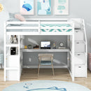 Loft Bed With Desk, Shelves, 2 Drawers, Storage Staircase