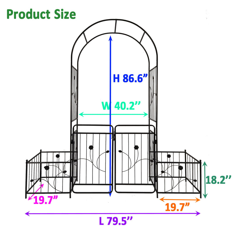 Metal Garden Arch With Gate Wide High Climbing Plants Support Rose Arch Outdoor - Black