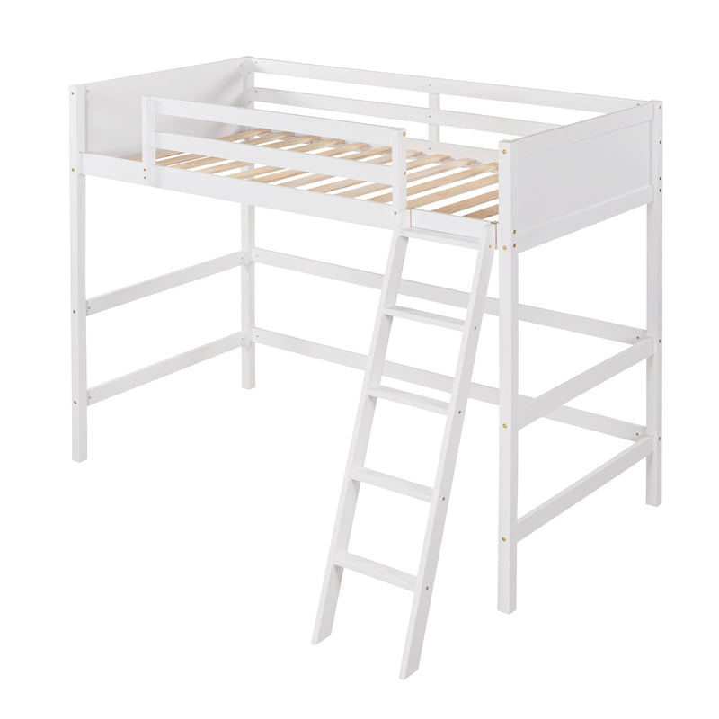 Solid Wood Twin Size Loft Bed with Ladder(White)(OLD SKU: WF191903AAK)