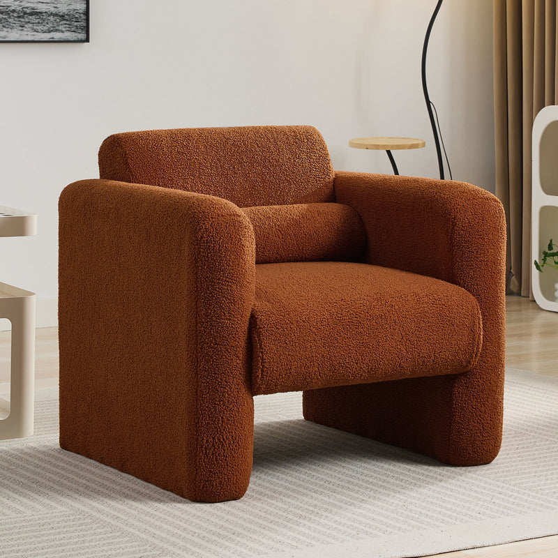 Modern Accent Chair Lambskin Sherpa Fabric Upholstered Comfy With Pillow