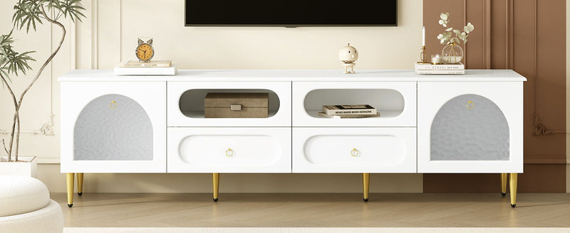 Retro TV Stand With 6 Metal Legs, 2 Cabinets, 4 Drawers And Anti-Tip Device