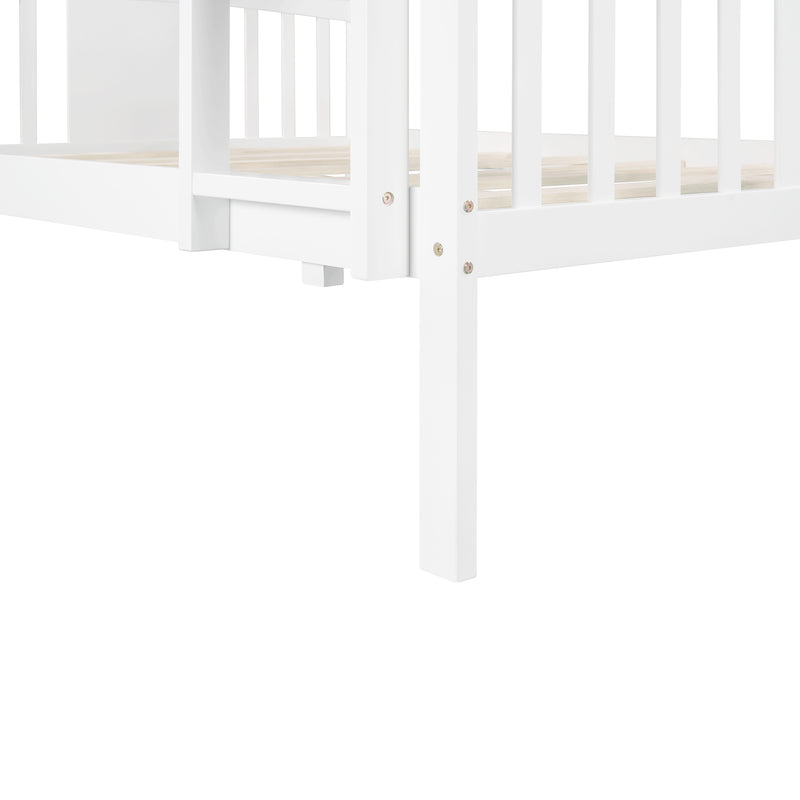 Full over Full Bunk Bed with Ladder for Bedroom, Guest Room Furniture-White(OLD SKU :LP000203AAK)