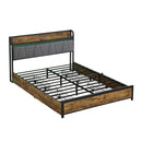 Contemporary Bed Frame With Storage Headboard, Charging Station, LED Lights