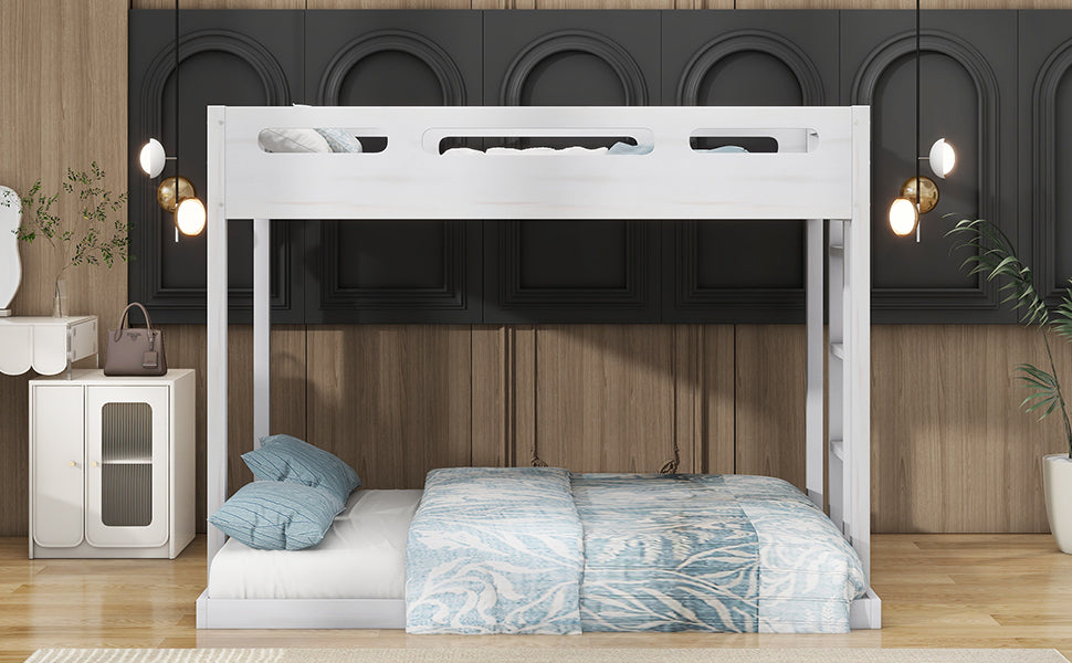 Twin over Full Bunk Bed with Built-in Ladder,White - Atlantic Fine Furniture Melbourne FL