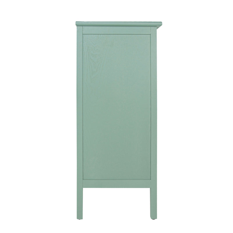 3 Drawer Storage Cabinet With Hollow Carved Design And Metal Handles, Chest For Entryway, Living Room Or Bedroom - Light Green