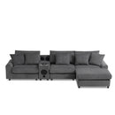 Sectional With Bluetooth Speakers L Shaped Couch With Console USB Charger, Cup Holders Storage Ottoman Deep And Wide Seat Cloud Sofa