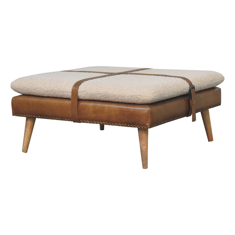 Buffalo - Large Square Hide Leather Footstool - Brown