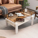 Modern Rectangular Coffee Table With Tempered Transparent Glass Top And Storage Shelf