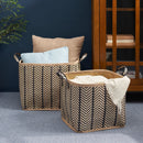 Square Palm Leaf Woven Wicker Storage Basket With Handles (Set of 2) - Back / Brown
