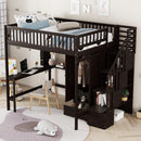 Full size Loft Bed with Bookshelf,Drawers,Desk,and Wardrobe-Espresso