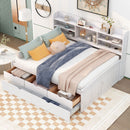 Captain Bed With Built In Bookshelves, 3 Storage Drawers, And Trundle