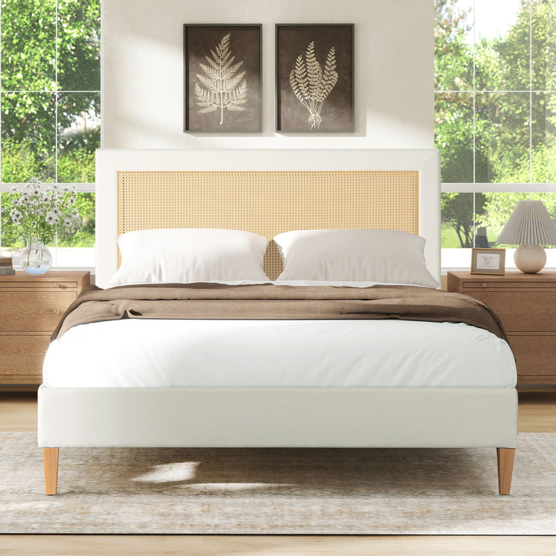 Haley - Upholstered Cane Back Platform Bed