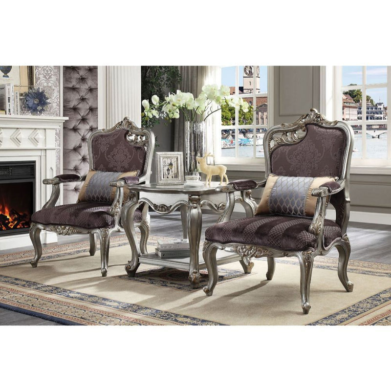 Picardy - Chair With Pillow (Rf Leaf) - Velvet & Antique Platinum