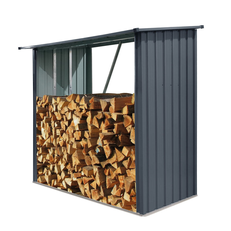 Outdoor Steel Firewood Rack, Open Wood Shed With Sloped Roof For Firewood, Pellet, Or Lumber Storage - Black