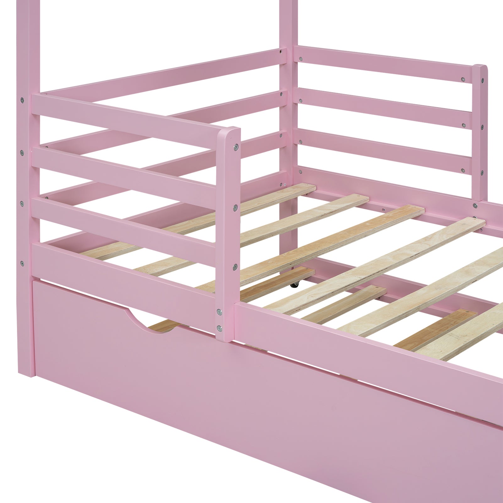 Twin Size Wood House Bed with Fence and Writing Board,Pink - Atlantic Fine Furniture Melbourne FL