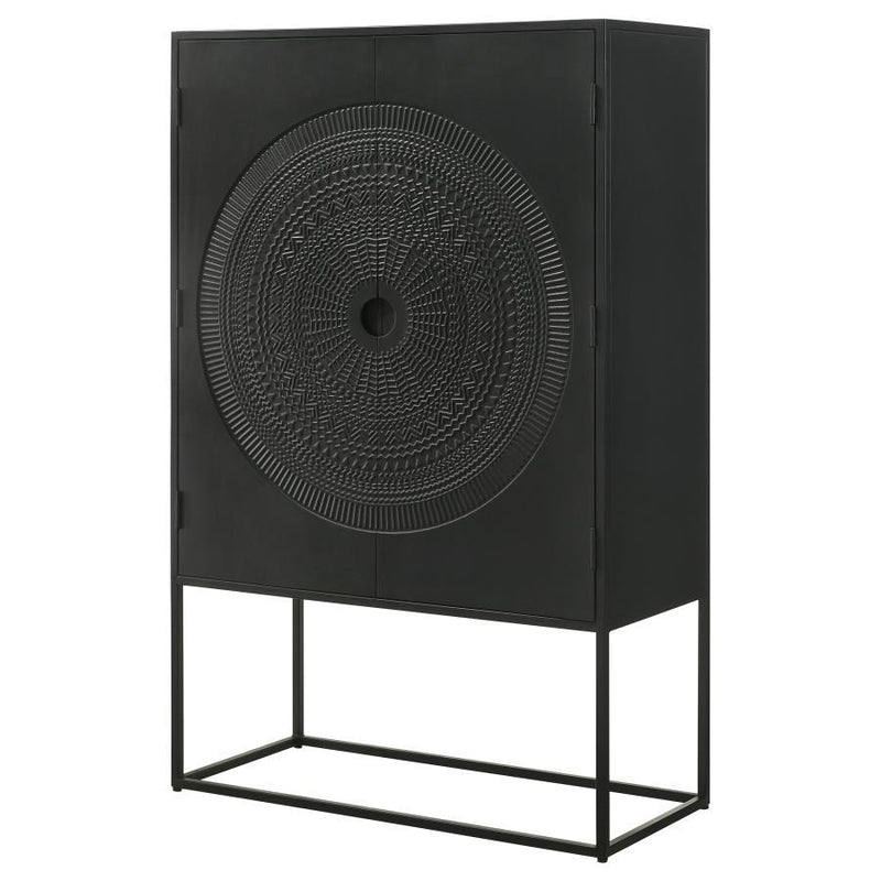 Jenna - 2 Door Mango Wood Mandala Pattern Accent Cabinet Black - Matte Black