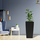 Elegant Square Planter With Automatic Watering System, Faux Rattan Design, Polypropylene (Set of 2) - Black