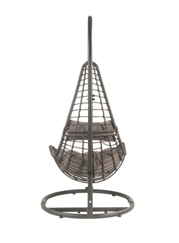 Uzae - Patio Swing Chair - Gray Fabric & Charcaol Wicker - Atlantic Fine Furniture Inc