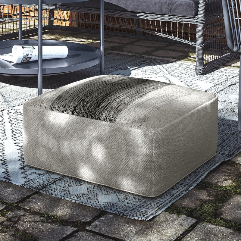 Sabella - Square Woven Outdoor / Indoor Pouf - Gray / White