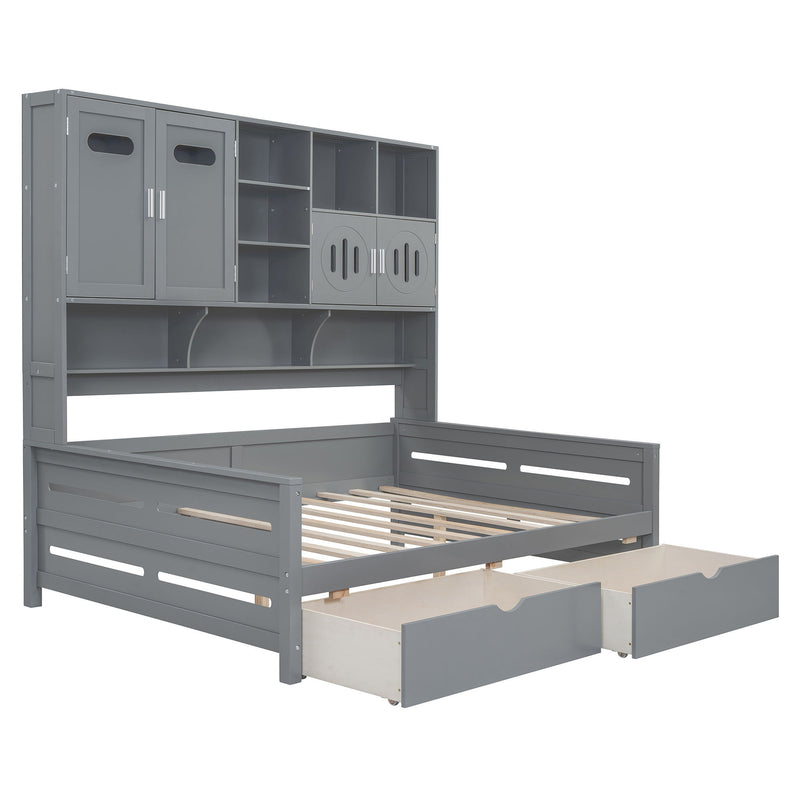 Wooden Daybed With 2 Drawers, And All-In-One Cabinet And Shelf