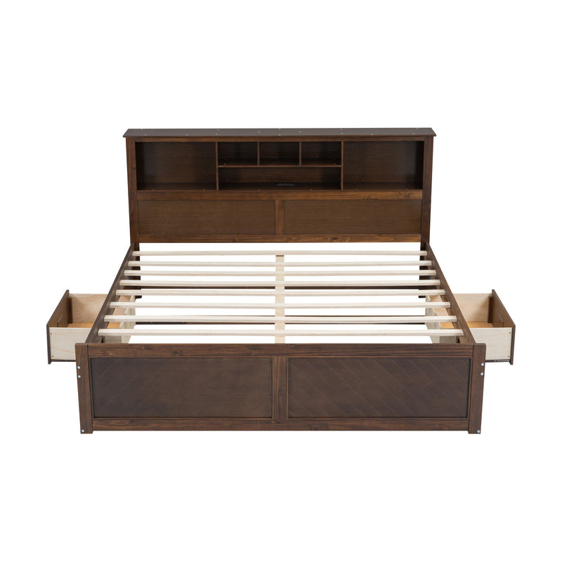 Platform Bed With Multi Storage Headboard, USB And Drawers